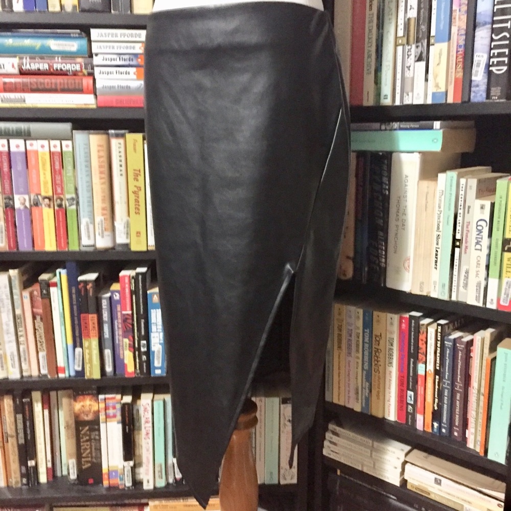 Faux Leather Knee Length Asymmetric Pencil Skirt